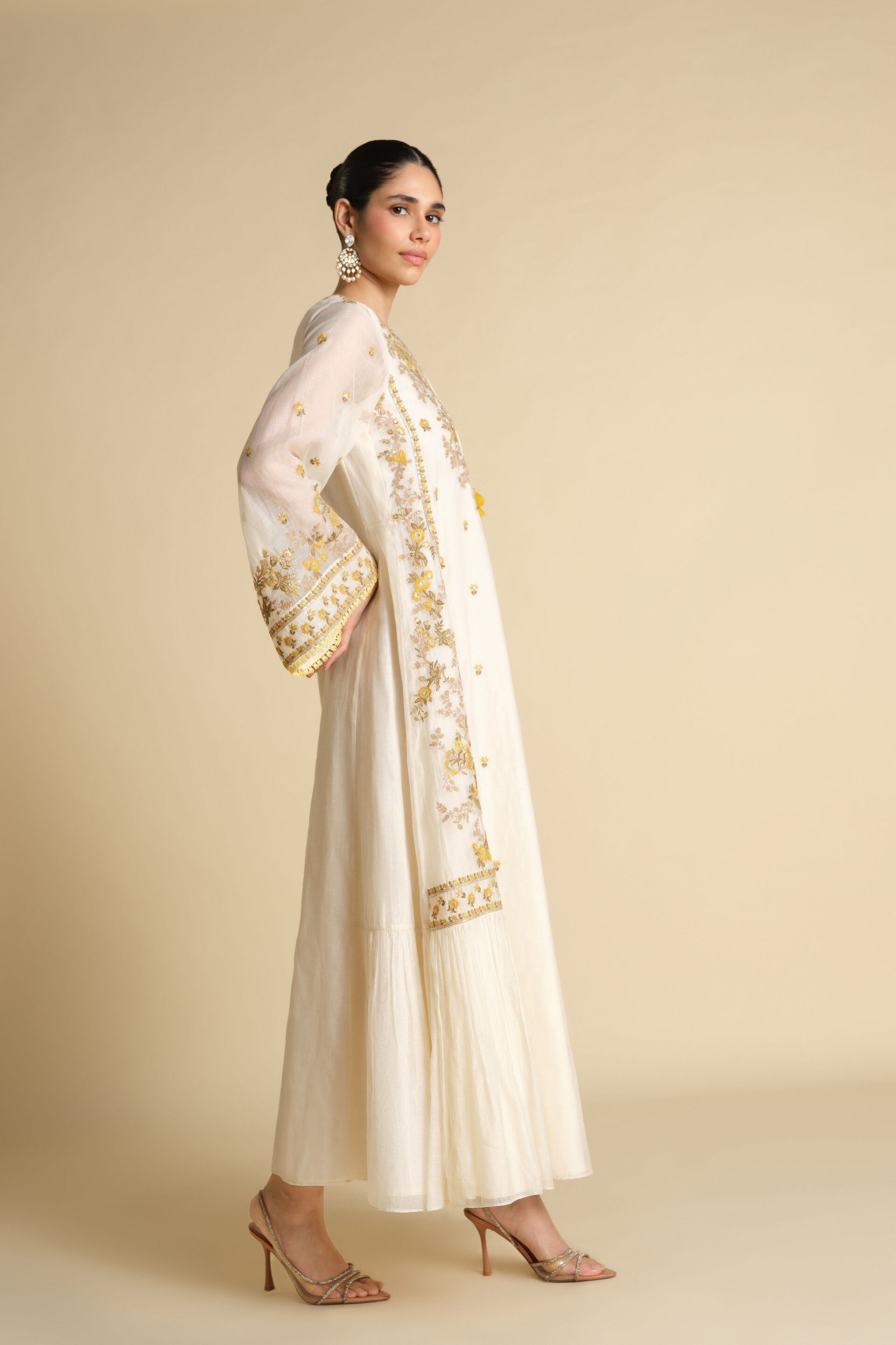 Vriddha Embroidered Mul Kaftan - Natural, Natural, image 3